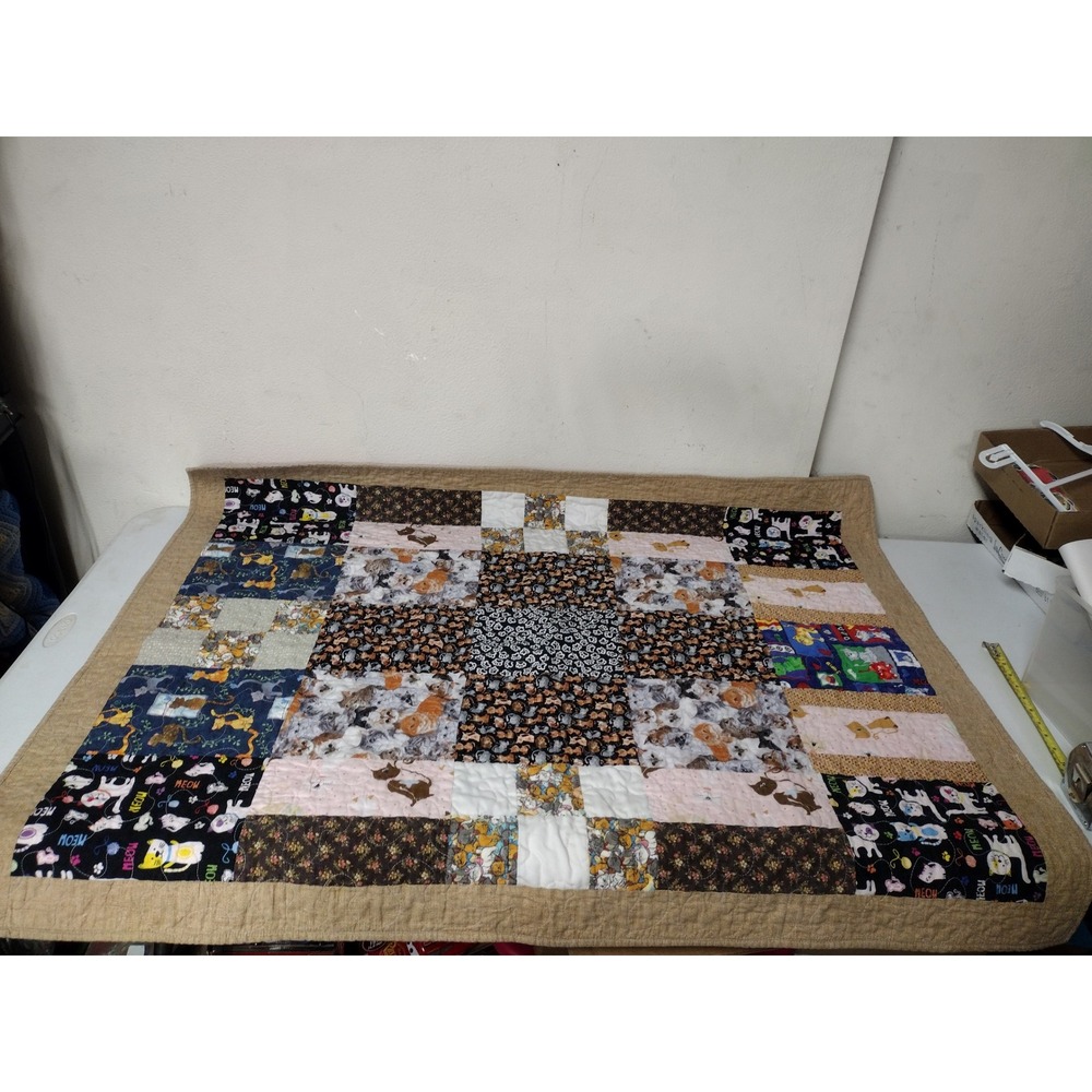 Handmade Patchwork Cat Quilt Marie‎ The Aristocats Reversible Pink Tan 38x48